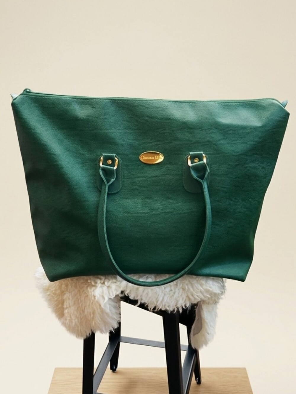 RARE Vintage Christian Dior Green Textured Overnighter Travel Tote Duffle Bag